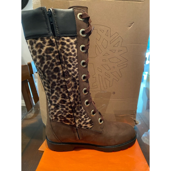 Timberland Women’s Brown Leopard Tall Boots Size 6.5 (youth4.5) - Picture 3 of 8
